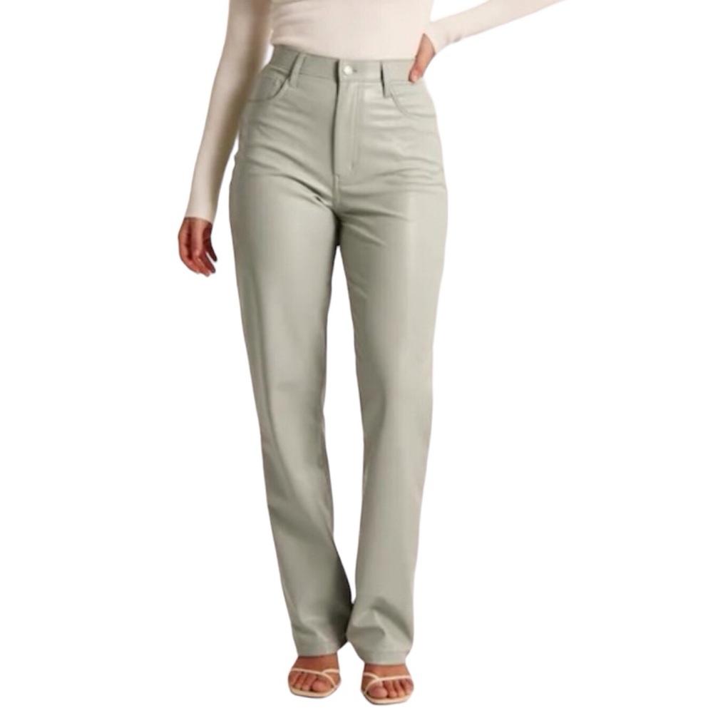 Abercrombie 90s Straight Ultra High Rise Faux Leather Pastel Mint Green Pants 0